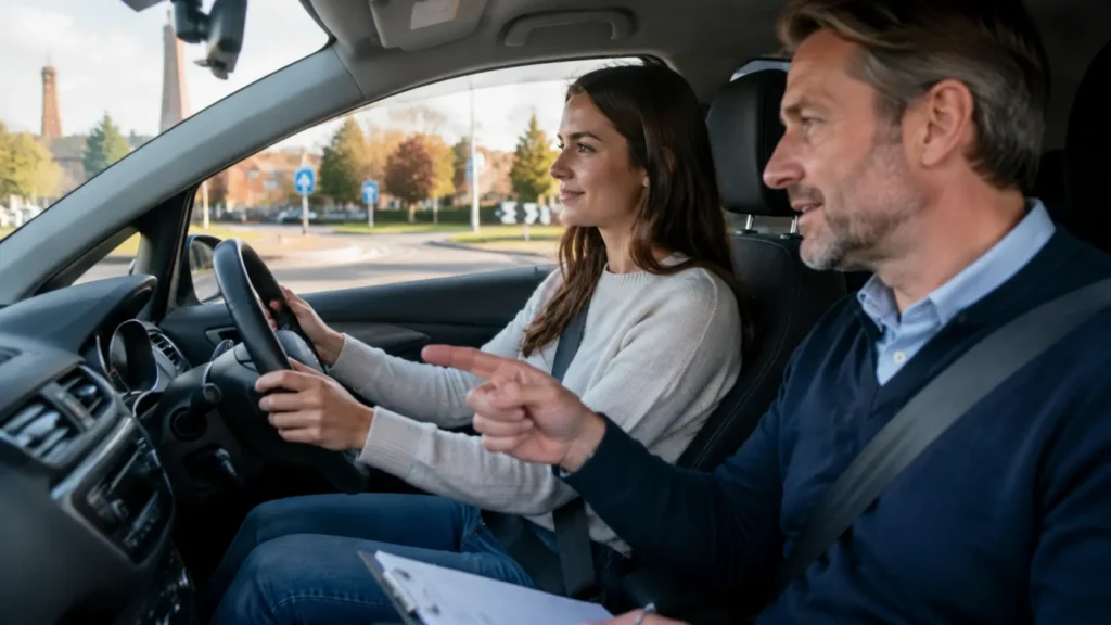Driving instructor teaching learner driver in Stoke-on-Trent during professional driving lesson